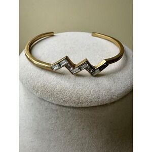 Gold Zigzag Cuff Bracelet with‎ Baguette Crystal Accents Women's Jewelry Y2K